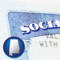 alabama map icon and a Social Security card