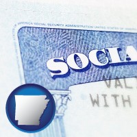 arkansas map icon and a Social Security card