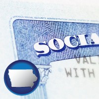 iowa map icon and a Social Security card