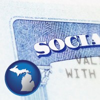 michigan map icon and a Social Security card
