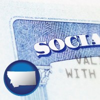 montana map icon and a Social Security card