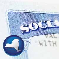 new-york map icon and a Social Security card